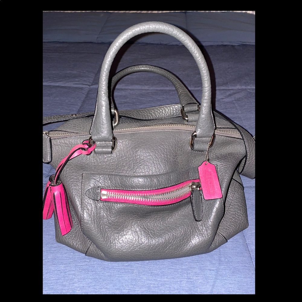 grey and pink cross body, arm coach bag